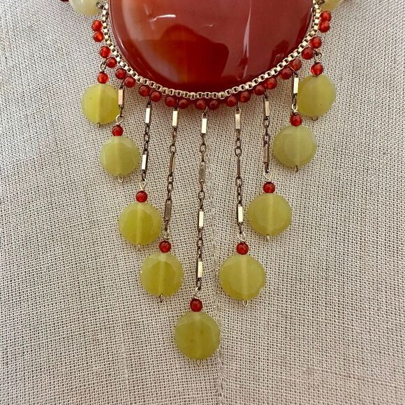 Carnelian & Stone Fringe Statement Necklace - Picture 3 of 12